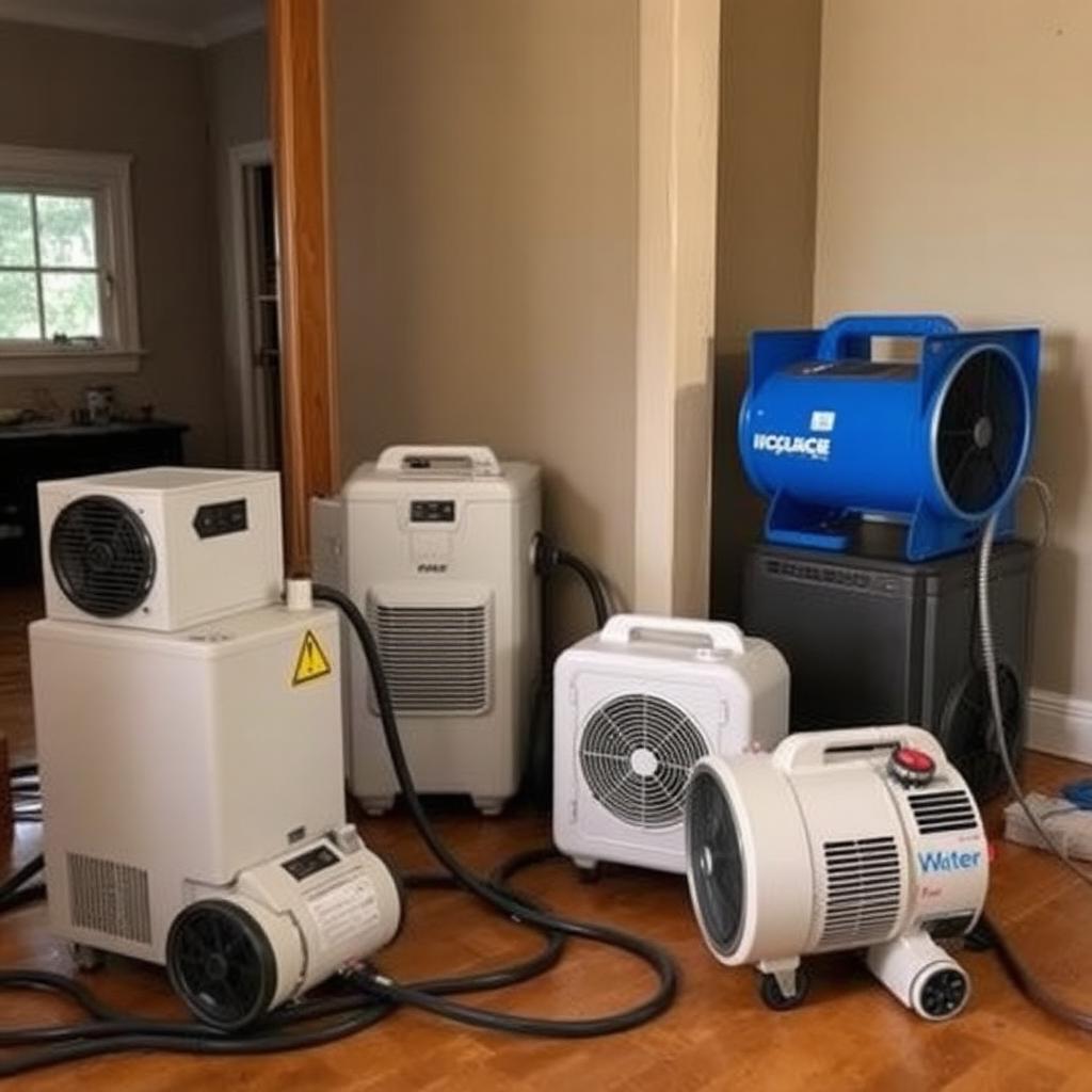 commercial dehumidifiers set up in damaged brownsville home